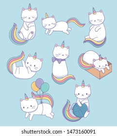 cute cats with rainbow tails kawaii characters