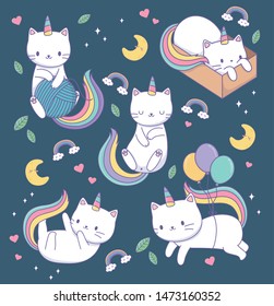 cute cats with rainbow tails kawaii characters