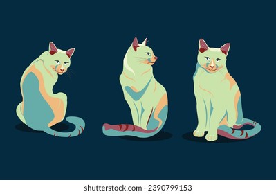 Cute cats realistic vector illustrations set. Realistic cat characters design collection with flat colors in different poses and angles. Set of cute pet animals isolated vectors.