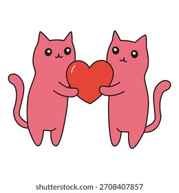 Cute cats with a red heart.