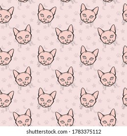 Cute cats repeat pattern design. Hand drawn cats abstract background.