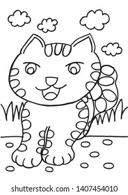 Cute cats run in the garden, coloring sheets.
