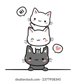 Cute Cats Saying Hi Design in Vector