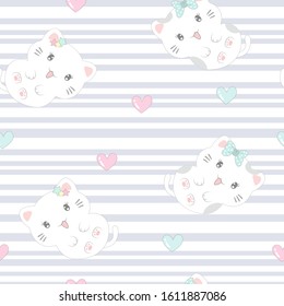 Cute Cats Seamless Pattern, Cartoon Animals Background, Vector Illustration
