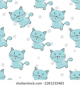 Patrón sin soldadura de gatos, fondo de dibujos animados, ilustración vectorial