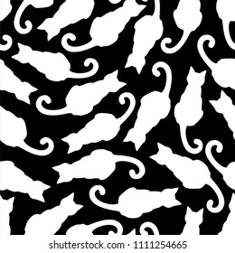 Cute cats. Seamless pattern in eps 10. Black and white background. Simple pets