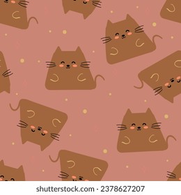 Cute cats seamless pattern for fabric prints, textiles, gift wrapping paper. colorful vector for children, flat style