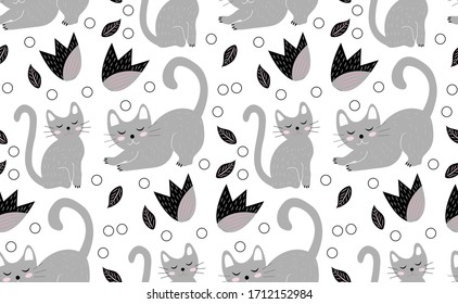 Un patrón impecable para los gatos. Gatitos fondo interminable, textura repetida. Ilustración del vector