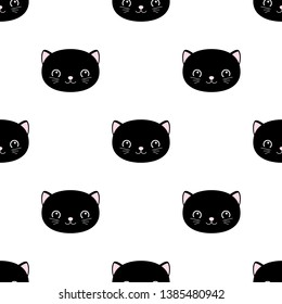Cute cats seamless pattern, little kittens, texture for wallpapers, fabric, wrap, web page backgrounds, vector illustration