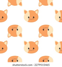 Cute cats seamless pattern on white background. Baby shower vector illustration. Child drawing style kitty design for print on baby's clothes, textile, wallpaper, fabric.