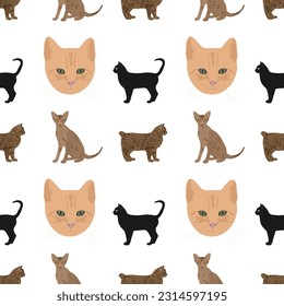 Patrón de gatos sin fisuras sobre fondo blanco. Textura interminable con bonitos gatitos bonitos para telas, textiles. Ilustración vectorial