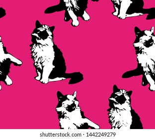 Cute cats seamless pattern. Pet vector illustration. Cartoon cat images. Cute design for kids. Сhildren's pattern