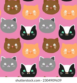 lindo gatos sin fisuras, diseño de impresión vectorial de mascotas. fondo rosa