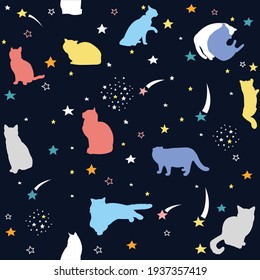 Cute cats seamless pattern with  space theme.