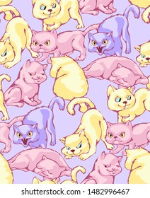 Cute cats. Seamless pattern. Vector illustration. Will be well to look in the design of children's room - design curtains, wallpapers, fabrics for furniture.
