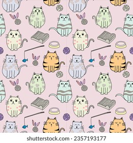 cute cats seamless pattern,design for kids texture,fabric,clothing,wrapping,decorating,scrapbook,textile graphics,print