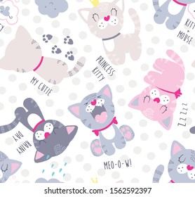 Cute cats seamless vector pattern