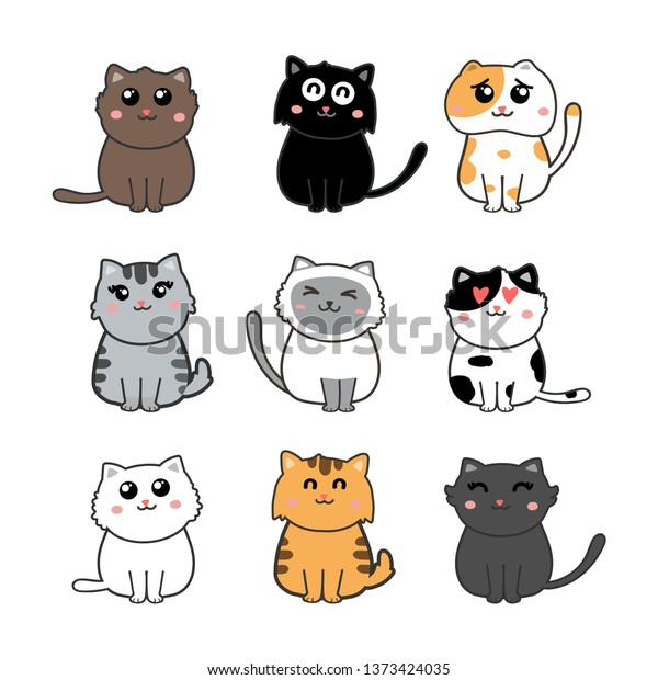 Cute Cats Set Stock Vector (Royalty Free) 1373424035