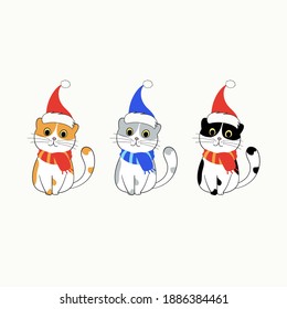 Cute cats set with christmas hat