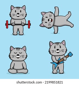 cute cats set doing different activities illustration