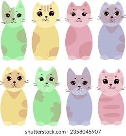 Juego de gatos, caracteres graciosos, ilustración vectorial, eps 10