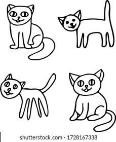 cute Cats set. Hand drawn in doodle style. elements scandinavian monochrome minimalism simple vector elements. animals, cute, pets, lie. design card, sticker, poster icon