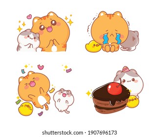 Cute cats set of happy character cartoon illustration