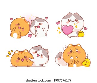 Cute cats set of in love character cartoon illustration