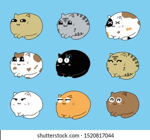 cute cats set on blue background