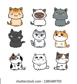 cute cats set on white background