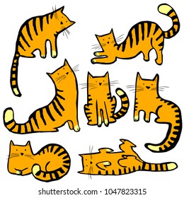 Cute cats set. Pretty kitty collection. Vector childish hand drawn illustration. Design elements with domestic doodle animals