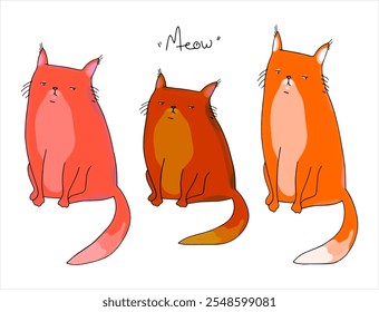 Cute cats from a set of vector cartoon characters in different poses. Postcard, logo, decor for printing.