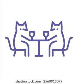 Cute cats setting on chair and date with each others outline in white background