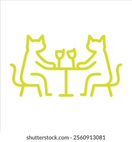 Cute cats setting on chair and date with each others outline in white background