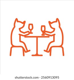 Cute cats setting on chair and date with each others outline in white background