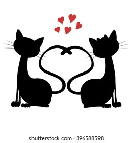 Cute cats - Silhouette of a cat couple in love