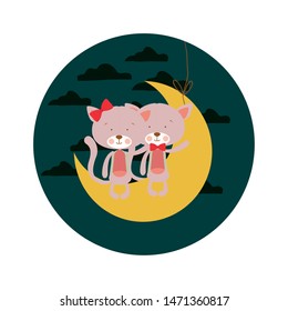 cute cats sitting in the moon
