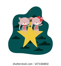 cute cats sitting in the star