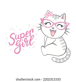 cute cats sketch vector illustration, print design cat, children print on t-shirt girl, illustration.