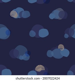 Cute cats sleep on the clouds. Seamless pattern for textiles, paper