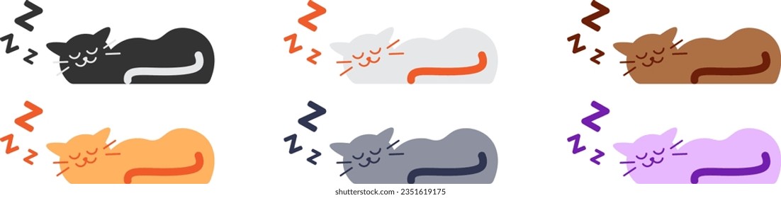 Cute Cats Sleeping Vector Illustration Set