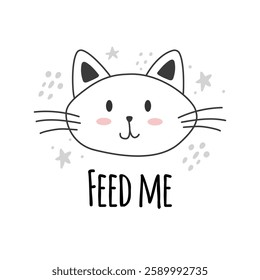 Cute cats in sunglasses with feed me words. Characters, stickers, t-shirt designs.