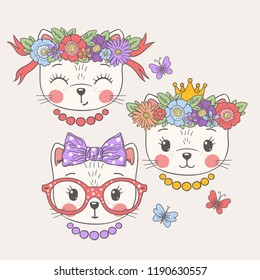 Cute cats. Sweet girls. Princess. Funny kitty face. Friends
