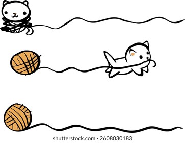 cute cats with thread ball set. Vector illustration