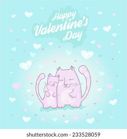 Cute cats. Valentines day background. Vector illustration. Love concept. Hugging couple. Valentine