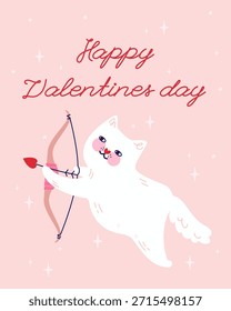 Cute Cats Valentines Vetor Poster Design - Moderno Romântico Cat Cupid Ilustração para 1o fevereiro