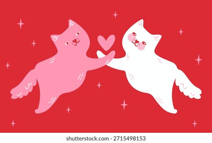 Cute Cats Valentines Vektor - Trendy Farben Love Poster Design mit Romantik Katzen für 14. Februar