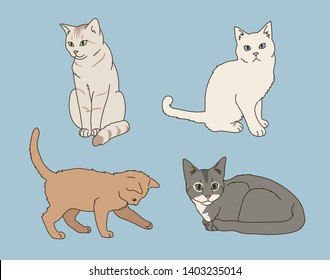Cute cats of various colors. hand drawn style vector design illustrations. 