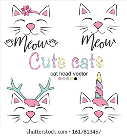 cute cats vector, animal cats head illustration digital print