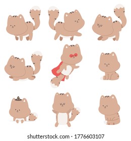 Cute cats vector cartoon characters set isolated on a white background.